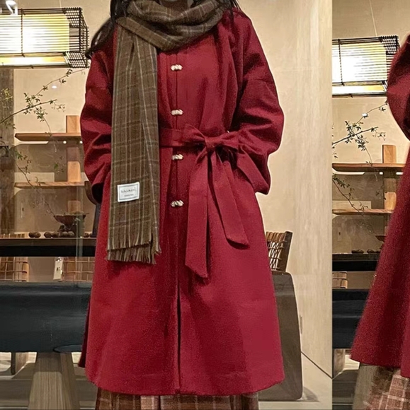 Deep Red Wool-Blend Coat – Size M - Picture 3 of 3